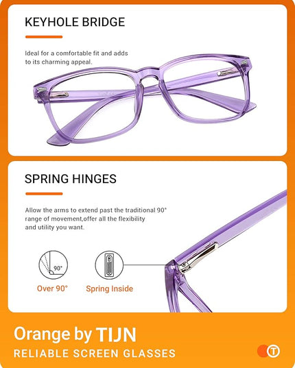 TIJN Blue Light Blocking Glasses for Women Men Clear Frame Square Nerd Eyeglasses Anti Blue Ray Computer Screen Glasses (Purple)