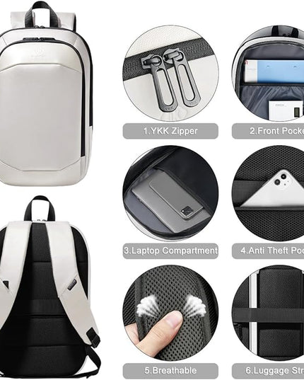 hk Business Backpack for Men 17 Inch,Slim & Expandable Waterproof Travel Laptop Backpack with USB Charger Port (White)