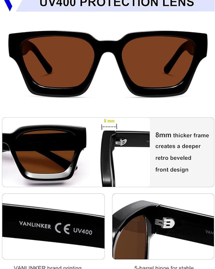 VANLINKER Thick Square Sunglasses for Men Women Retro Chunky Rectangle Shades UV400 Protection VL9731