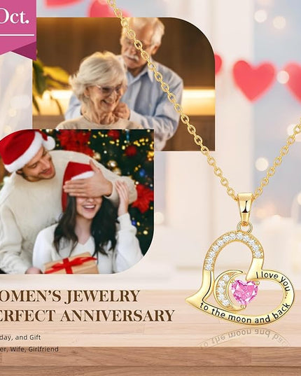Anniversary Necklace for Women Birthstone Jewelry for Wife Gifts for Her Wife Birthday Gift Ideas Anniversary for Girlfriend I love you to the moon and back Necklaces Filled 925 Sterling Sliver