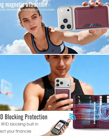 ASAPDOS For MagSafe Wallet,Magnetic Card Holder RFID Blocking Wallet with 5 Card Slots & Cash Pocket For iPhone 17/16/ 15/14/ 13/12/ Pro/Max/Plus/Air Red