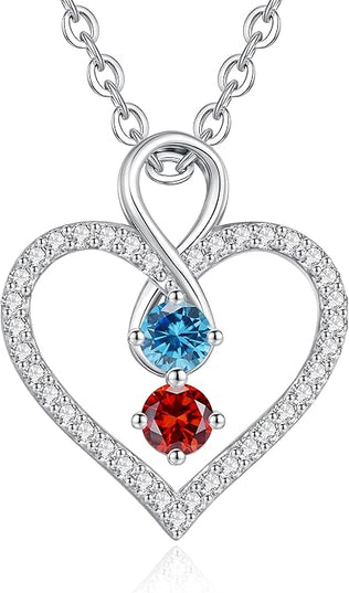 LOUISA SECRET Infinity Double Birthstone Necklace, 925 Sterling Silver Tiny Pendant Heart Necklace for Women Wife Her, Best Jewelry Gift Heart Jewelry Meaningful Gift for Valentine's Day, Christmas, Birthday Anniversary