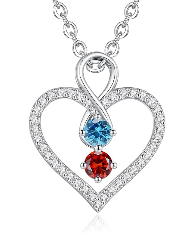 LOUISA SECRET Infinity Double Birthstone Necklace, 925 Sterling Silver Tiny Pendant Heart Necklace for Women Wife Her, Best Jewelry Gift Heart Jewelry Meaningful Gift for Valentine's Day, Christmas, Birthday Anniversary