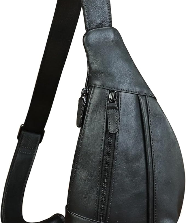 LRTO Genuine Leather Sling Bag for Men and Women Vintage Real Leather Crossbody Chest Bags Backpack Purse for Travel Hiking