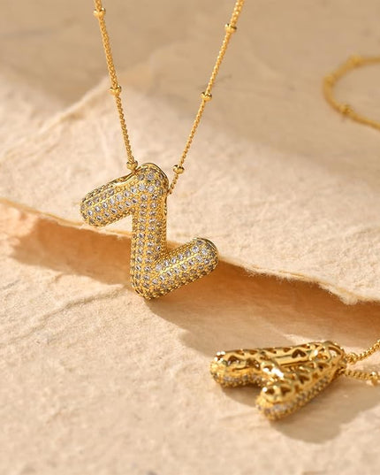 LUCA SMITH Initial Necklaces for Women, Dainty Balloon Bubble Letter, Name Letter Alphabet Pendant Layered Choker Chain Jewelry Gift