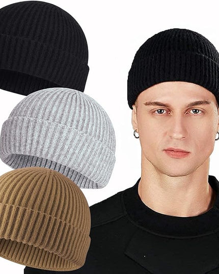 ROYBENS Swag Wool Knit Cuff Short Fisherman Beanie for Men Women, Winter Warm Hats