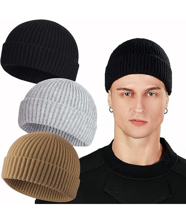 ROYBENS Swag Wool Knit Cuff Short Fisherman Beanie for Men Women, Winter Warm Hats