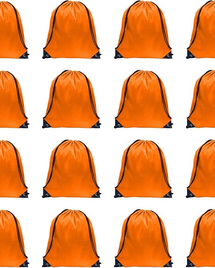 GoodtoU Drawstring Bags, Nylon Backpack Draw String Back Bag Cinch Sack Gym Bag for Sport, Traveling, Team (Orange, 16Pcs)