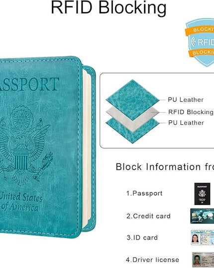 WALNEW Passport Holder for Travel, RFID Passport Cover Wallet for Women Men, PU Leather Passport Book Card Holder Case with Pen, Travelling Essentials for Flying