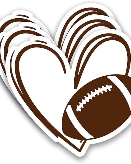 (3Pcs) Football Stickers Football Heart Vinyl Decals Waterproof Sticker for Water Bottle, Tumbler, Laptop, Phone Case, Poster Board, Scrapbook, Team Players, Coach, 3" x 2.8"