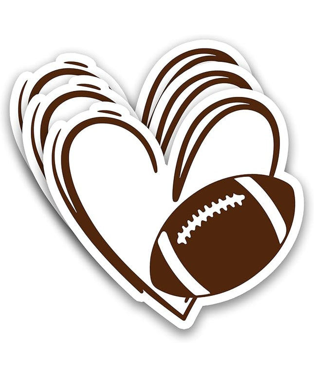 (3Pcs) Football Stickers Football Heart Vinyl Decals Waterproof Sticker for Water Bottle, Tumbler, Laptop, Phone Case, Poster Board, Scrapbook, Team Players, Coach, 3" x 2.8"
