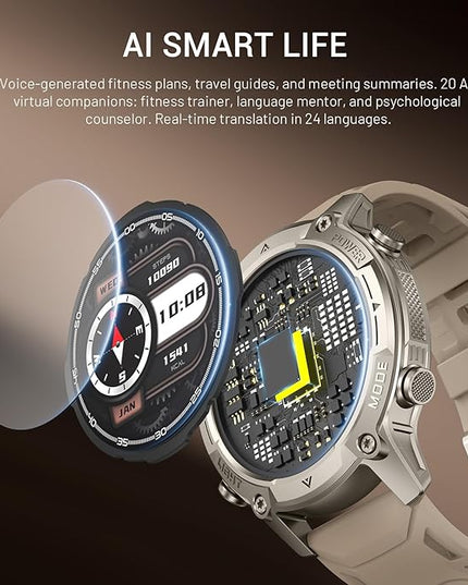 Smart Watch for Men, with GPS, Offline Maps, Heart Rate, Blood Oxygen, Stress, Sleep Monitor, 178 Sports Modes, 5ATM Waterproof Round Watch, 1.43-inch AMOLED Display, Compatible Android and iOS Khaki