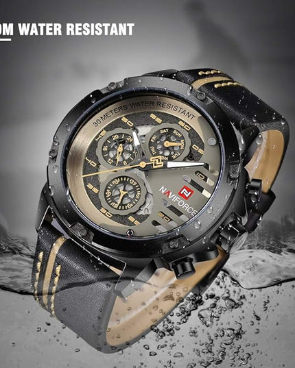NAVIFORCE Sport Military Watches for Men Waterproof Watch Analog Quartz Leather Band Date Calendar Clock Wristwatch
