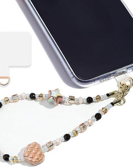 Marble Beaded Phone Wrist Strap,Detachable Phone Bracelet Strap with Tether Tab,Hands-Free Wristlet Strap (Khaki)