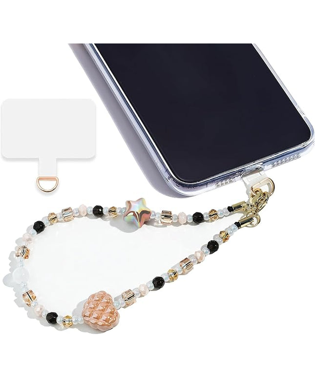 Marble Beaded Phone Wrist Strap,Detachable Phone Bracelet Strap with Tether Tab,Hands-Free Wristlet Strap (Khaki)