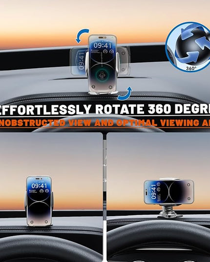 15W Fast Wireless Car Charger, Auto-Clamping Silver Car Phone Holder with Strong Suction Cup,360°Adjustable Dashboard/Windshield Mount for iPhone17-11&Samsung S Series Essential Car Accessories