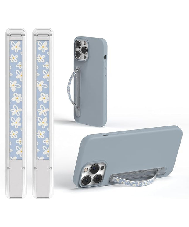 SleekStrip SleekGrip-Essential Ultra Thin Phone Grip Stand,Slim Metal Finger Loop Ring Hand Holder Strap Cell Phone Grips for iPhone 16 Pro Max,17 Air,Android,Case Back - Daisy Bloom 2PK
