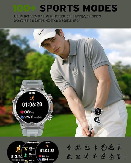 Fitness Smart Watch for Men Women, Bluetooth Calling & 1.8" AMOLED, SpO2/Heart Rate/Sleep Tracker, 100+ Workout Modes, IP67 Waterproof, 7+Day Battery, iPhone Android Compatible (Gray)