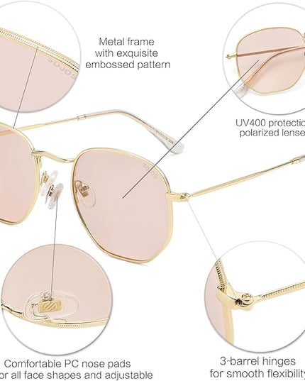 SOJOS Square Polarized Sunglasses for Women Men Small Hexagonal Polygon Shades SJ1072