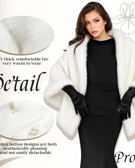 Zhanmai 2 Pcs Winter Long Shawl Cloak Stretchy Glove Opera Bridal Dance Gloves for Women Dress Party Coat