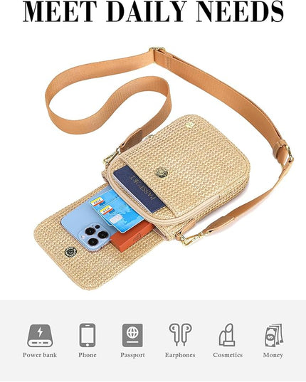 Haytijoe Straw Crossbody Bags for Women Small Summer Purse Woven RFID Cross Body Phone Wallet for Beach Hawaiian Travel Gifts