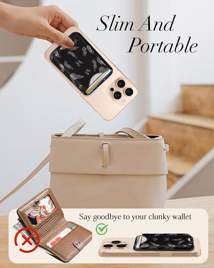 Shorogyt Compatible with Magsafe Wallet Magnetic Card Holder - Butterfly Phone Wallets for Women Teen Girls Cute for iPhone 17/16/15/14/13/12 Series Slim for Apple Mag RFID Magnet, Fit 3 Cards