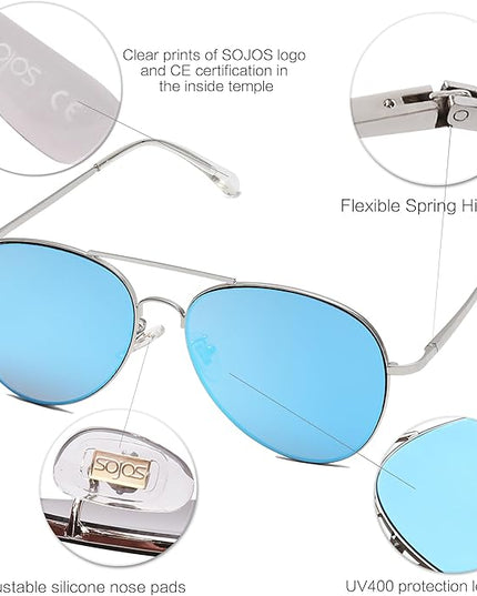 SOJOS Classic Aviator Sunglasses for Women Men Metal Frame Spring Hinges SJ1030