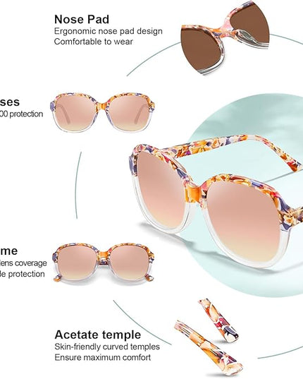 CARFIA Acetate Oversized Square Polarized Sunglasses for Women UV Protection Retro Trendy Big Shades