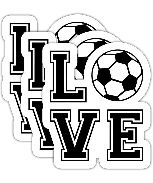 Love Soccer Stickers – Waterproof Vinyl Decals for Tumblers, Laptops, Water Bottles, Phones, Scrapbooks – Cute Soccer Design for Players, Fans, and Teams – 3" x 2.6" (3PCS).