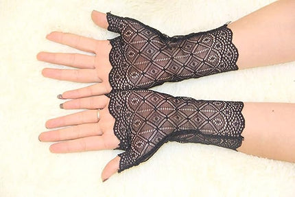 Women's Short Lace Gloves Fingerless for Driving Wedding Wrist Length Bridal Prom Gloves