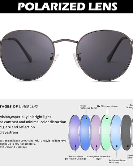 Pro Acme Small Round Metal Polarized Sunglasses for Women Retro Designer Style