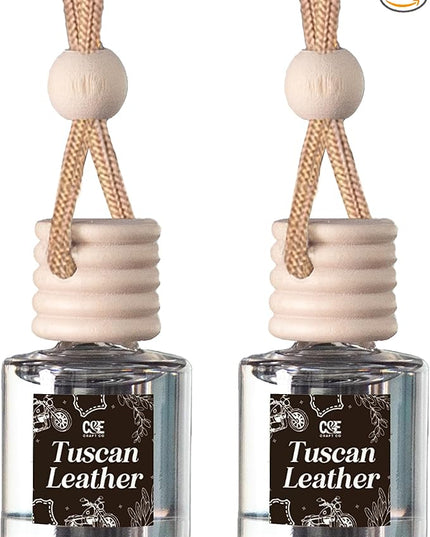 C&E Craft Co Hanging Car Air Freshener Diffuser 2 Pack, Long Lasting Fragrance Oil Car Freshener, Glass Bottle Auto Air Freshener, Made in USA (Tuscan Leather)