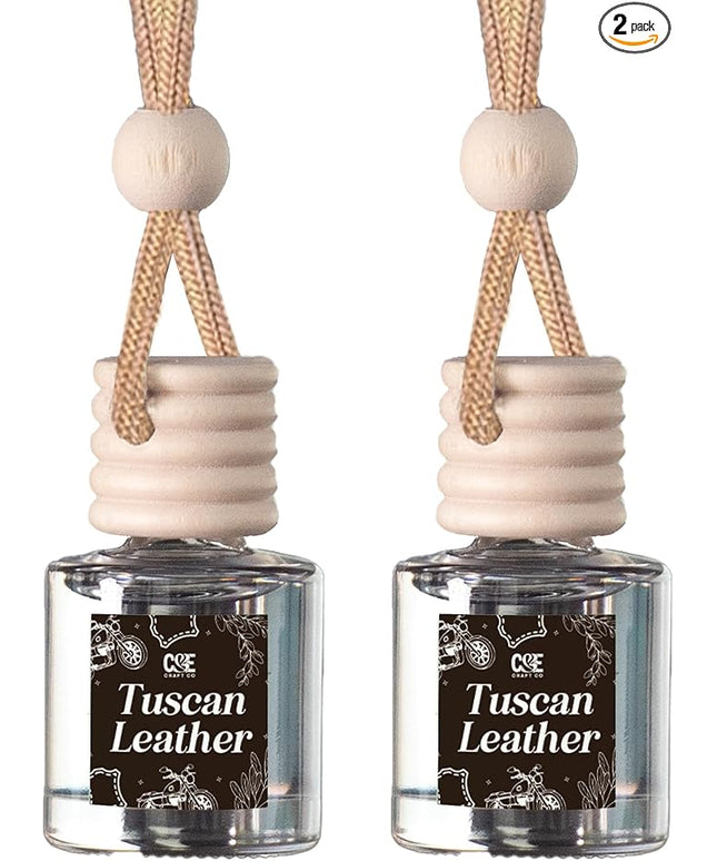 C&E Craft Co Hanging Car Air Freshener Diffuser 2 Pack, Long Lasting Fragrance Oil Car Freshener, Glass Bottle Auto Air Freshener, Made in USA (Tuscan Leather)