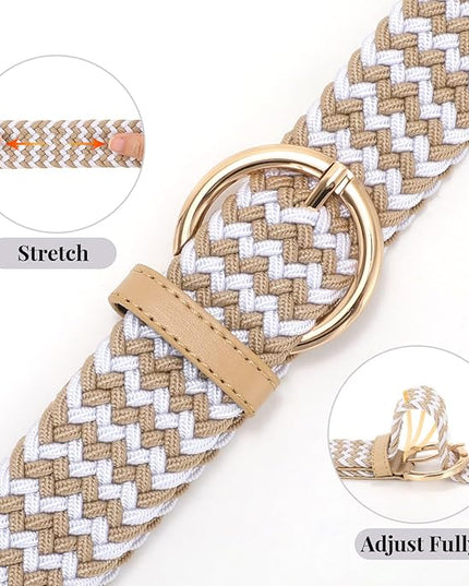 JASGOOD Women Men Braided Woven Elastic Stretch Belt Golf Canvas Casual Belt for Jeans Pants