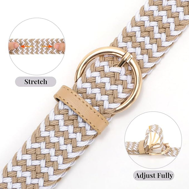 JASGOOD Women Men Braided Woven Elastic Stretch Belt Golf Canvas Casual Belt for Jeans Pants