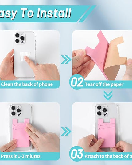 SHANSHUI Phone Pocket, Stick on Wallet Credit Business Card Holder for Back of Phone Pocket Compatible for iPhone, Android and Every Smartphones (Black,White,Pink/3pcs)