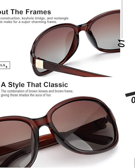 SIPHEW Polarized Sunglasses for Women | Vintage Square Sunglasses w UV400 Protection | Womens Wraparound Shade