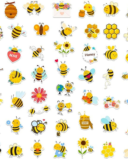 100pcs Bee Theme Waterproof Vinyl Stickers - Bumble Bee Decor & Party Favors Gifts for Laptop, Water Bottle, Skateboard