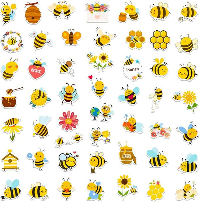 100pcs Bee Theme Waterproof Vinyl Stickers - Bumble Bee Decor & Party Favors Gifts for Laptop, Water Bottle, Skateboard