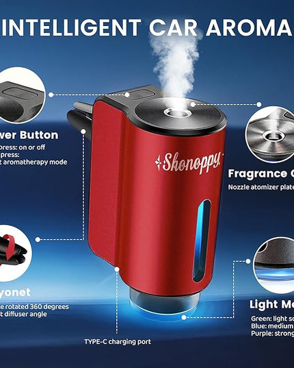 Car Air Freshener Diffuser,Smart Car Aroma Diffuser Air Freshener Spray Automatic with 10PCS Cologne Aromatherapy Oil (red)