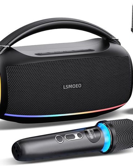 Karaoke Machine,IPX5 Waterproof Portable Bluetooth 5.3 Speaker with 2 Wireless Microphones for Adults & Kids,60W PA System Supports TWS/TF Card/USB/AUX/Live for Home Party-Black