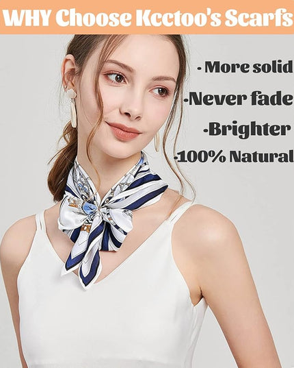 kcctoo 27.5" Mulberry Silk Feeling Head Scarf Women's Fashion Square Neck Satin Scarfs for Bag Hair Scarves Gift