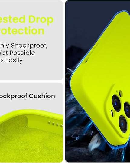 FireNova for iPhone 14 Pro Case, Silicone Upgraded [Camera Protection] Phone Case with [2 Screen Protectors], Soft Anti-Scratch Microfiber Lining Inside, 6.1 inch,Fluorescent Green