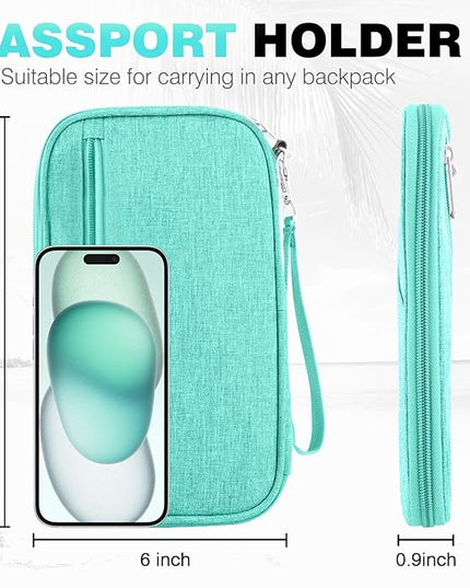 Passport Holder Family RFID Travel Document Organizer for Women Waterproof Passport Wallet Men Portable Case for Cards, Boarding Pass, ID, Money, Tickets with Zipper