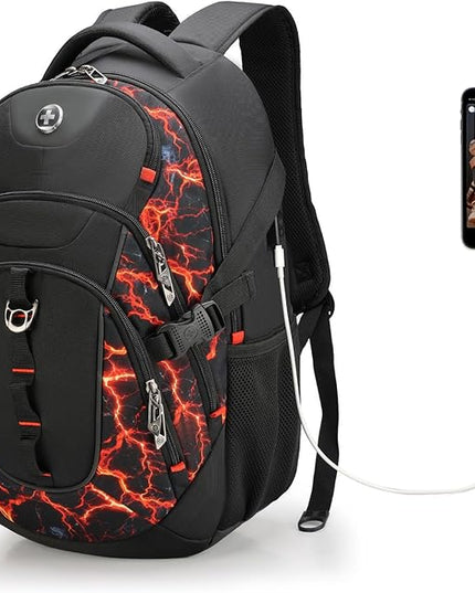 Swissdigital Laptop Backpack with USB Charging Port, Travel Backpack Fits 15.6 inches Computer, 31L Backpack for Men, Flame Red | SD803-97