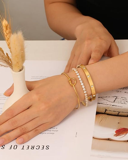 18 K Gold Plated Love Bangle Bracelet Stack Cuff Jewelry for Women Jewelry Set for Women Gift with Box