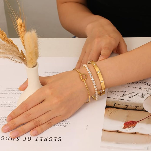 18 K Gold Plated Love Bangle Bracelet Stack Cuff Jewelry for Women Jewelry Set for Women Gift with Box