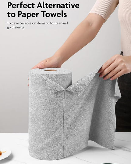 Fantasticlean Microfiber Cleaning Cloth Roll -40 Pack, Tear Away Microfiber Towels, 12" x 12", Reusable, Washable, Scratch Free, Ultra Absorbent Dishcloth for for All-Around Cleaning Supplies (Grey)