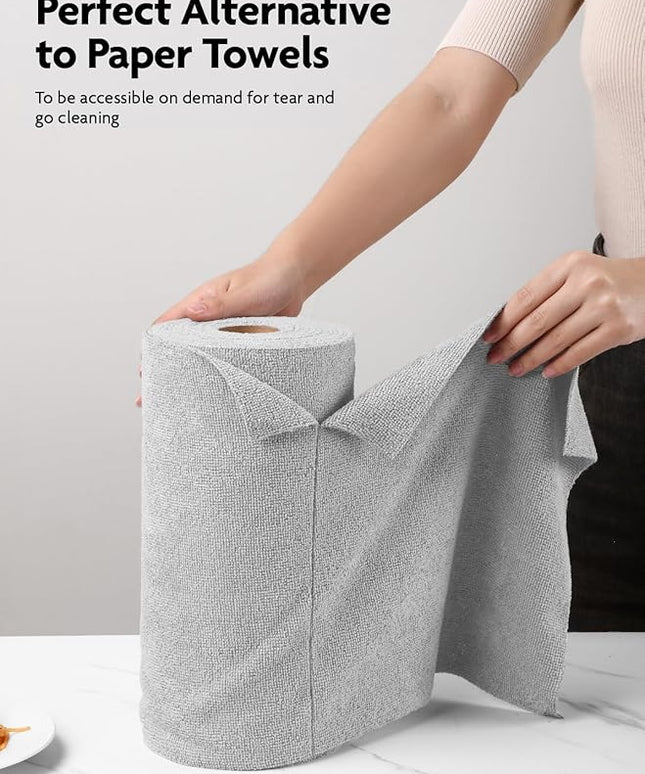 Fantasticlean Microfiber Cleaning Cloth Roll -40 Pack, Tear Away Microfiber Towels, 12" x 12", Reusable, Washable, Scratch Free, Ultra Absorbent Dishcloth for for All-Around Cleaning Supplies (Grey)