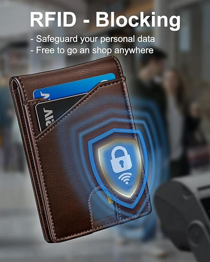 miyozi Airtag Wallet for Men,with Money Clip 11 Cards Slim Front Pocket Leather RFID Blocking Wallet with Gift Box